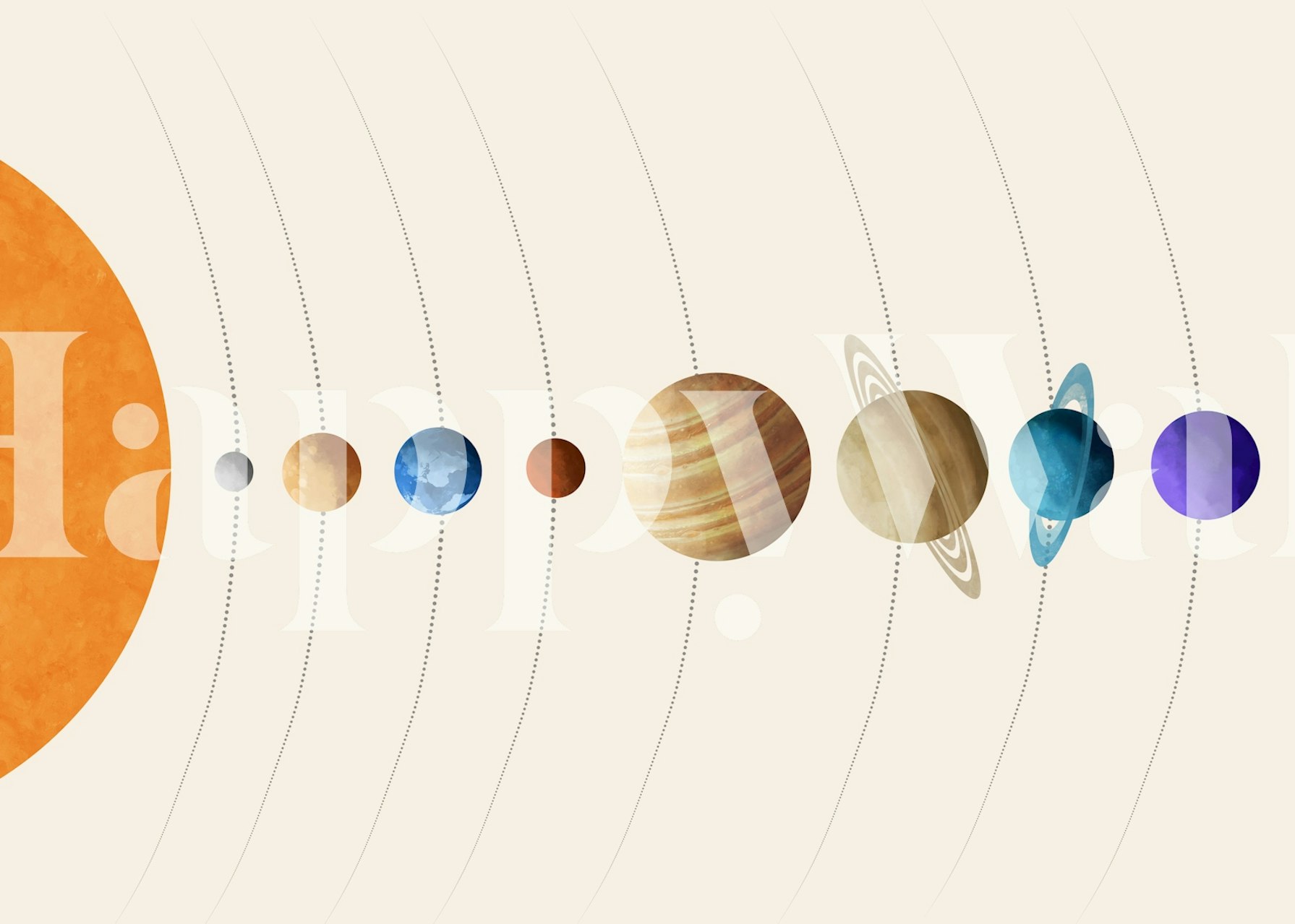 Planet Parade-tapet i et moderne rom