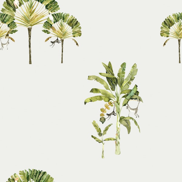 Scattered Palm Trees & Monkeys Pattern