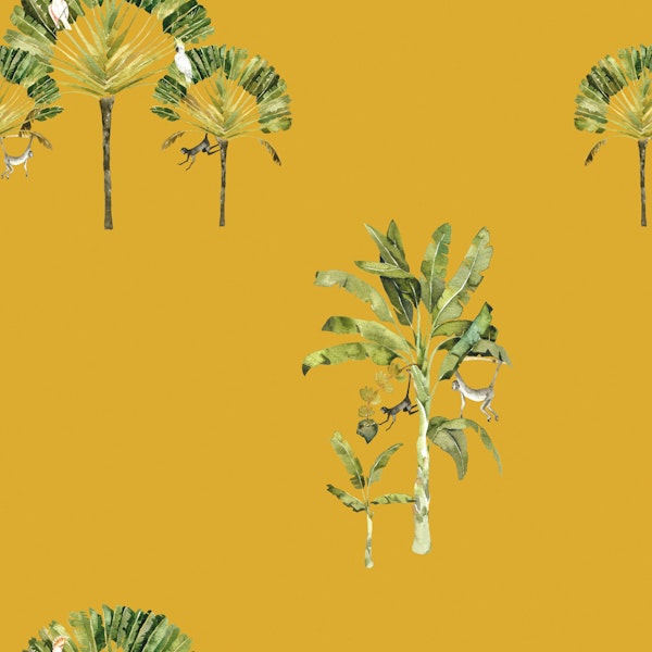 Banana Palm Pattern with Jungle Wildlife