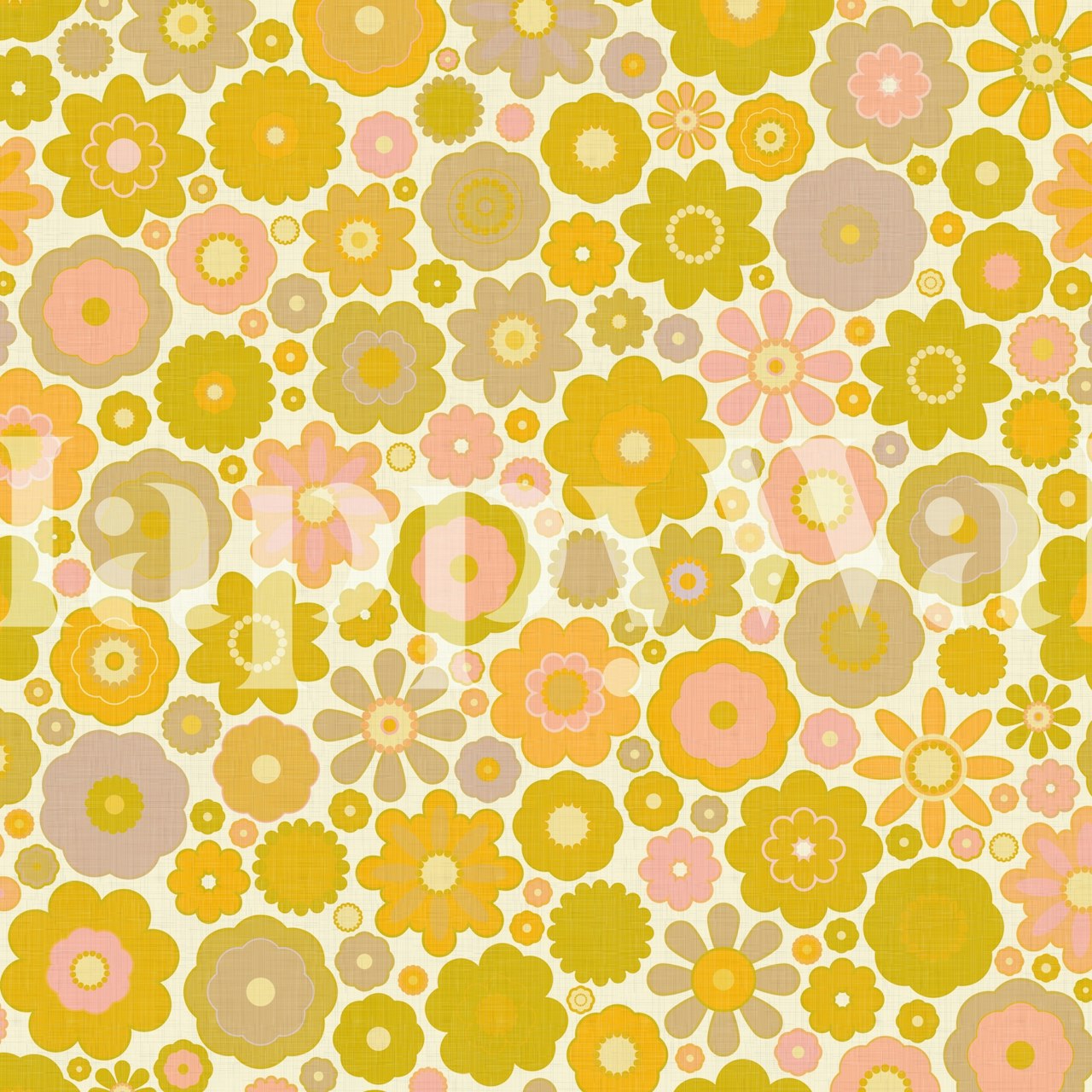 Carta da parati floreale rétro in tonalità gialle