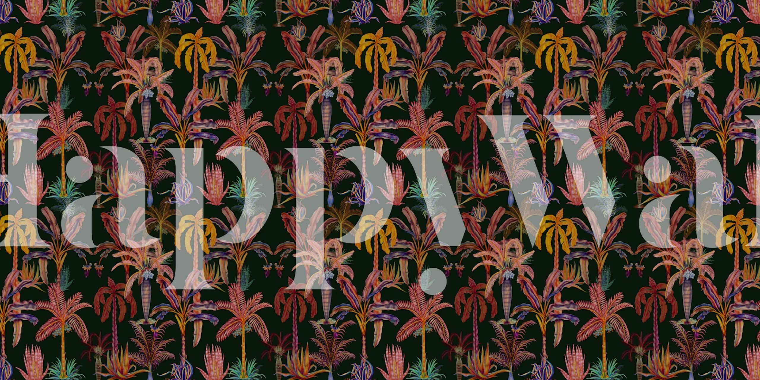 Colorful tropical plants on dark green background wallpaper