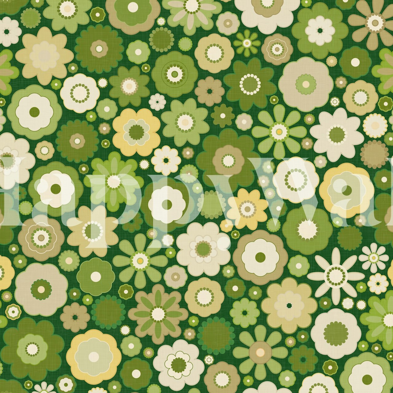 Retro geometric flower wallpaper in green hues