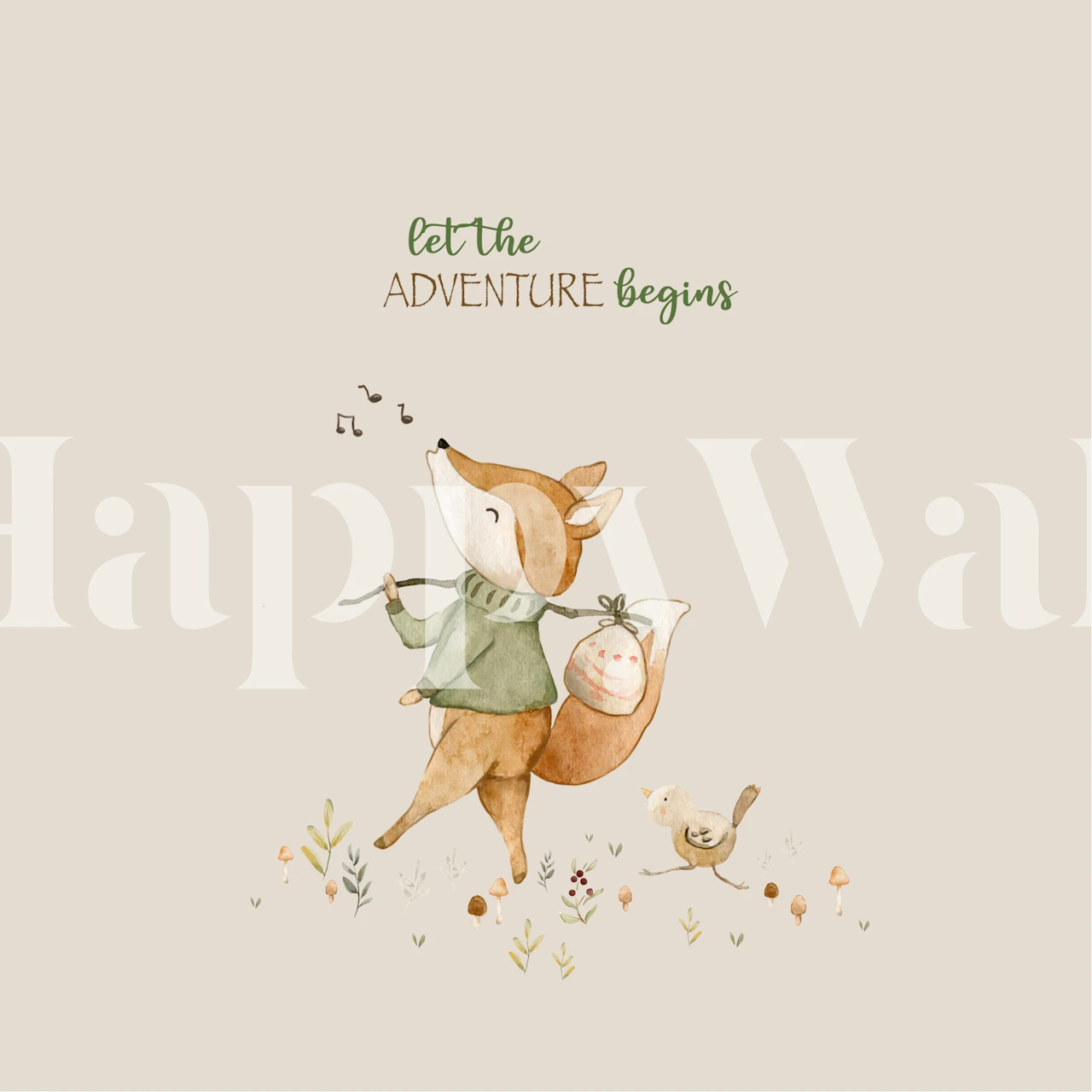 Fox and bird adventure wallpaper huoneessa