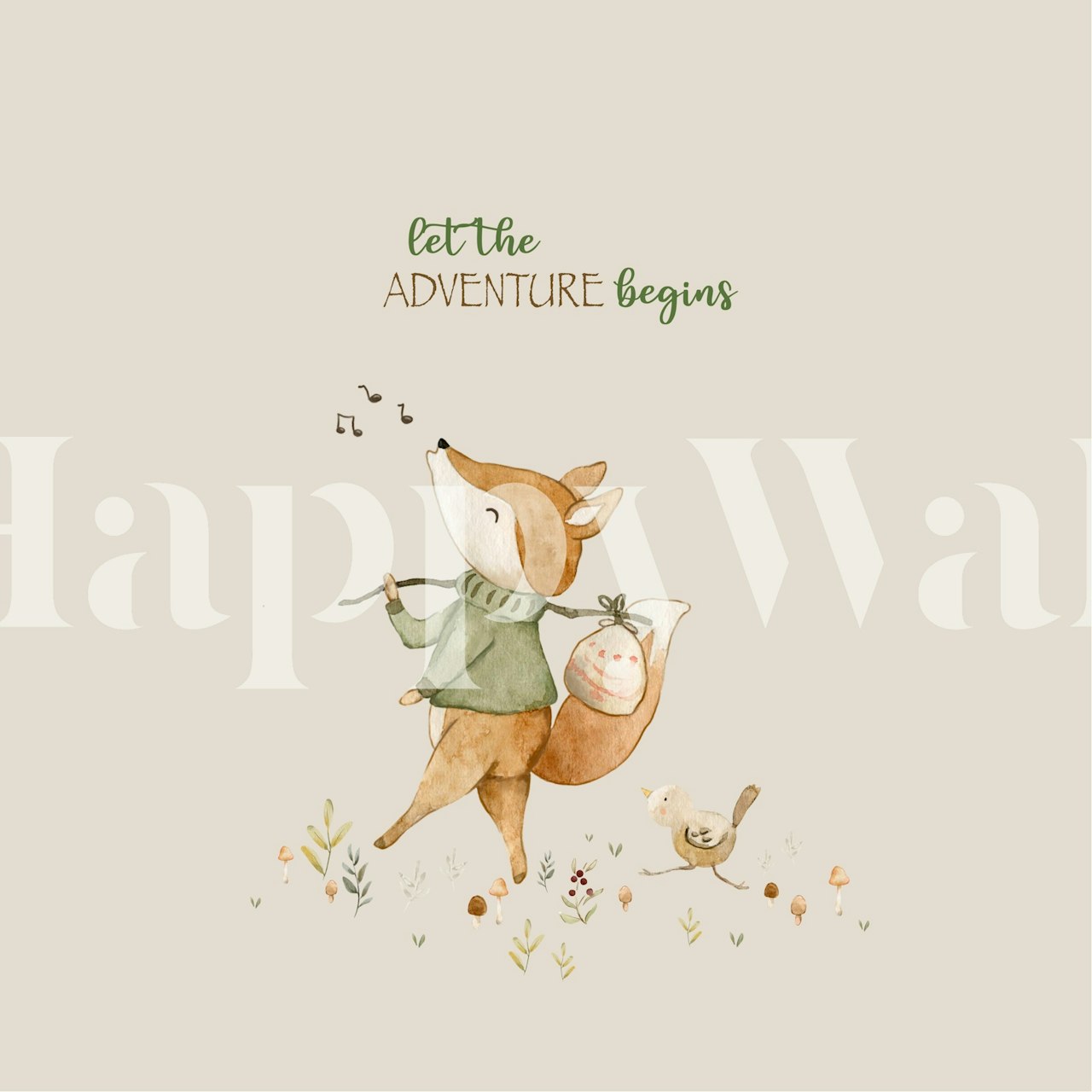 Fox and bird adventure wallpaper in a room