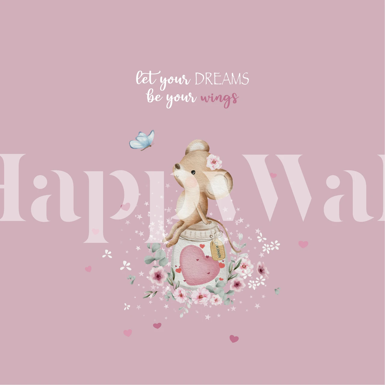 Dreamy Mouse on Pink wallpaper in a room