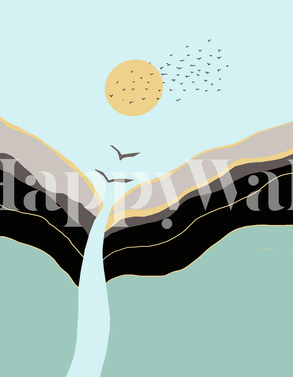 Artistic wallpaper featuring a sun and landscape