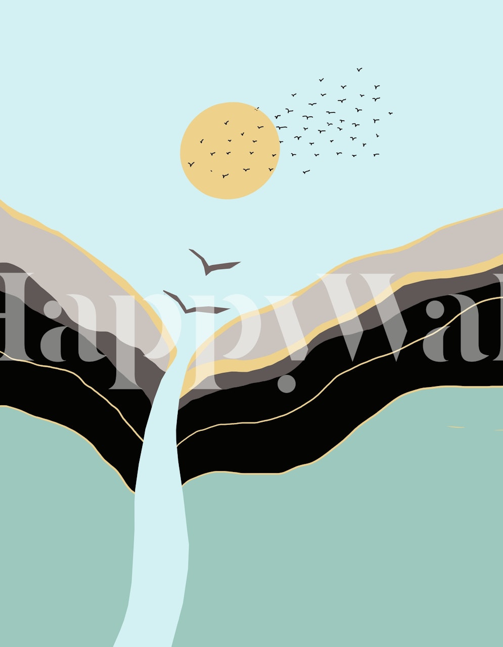 Artistic wallpaper featuring a sun and landscape