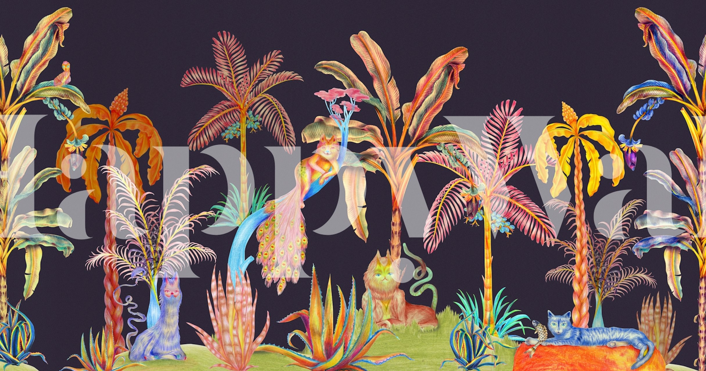 Tapeta Colorful Jungle Cats w pokoju