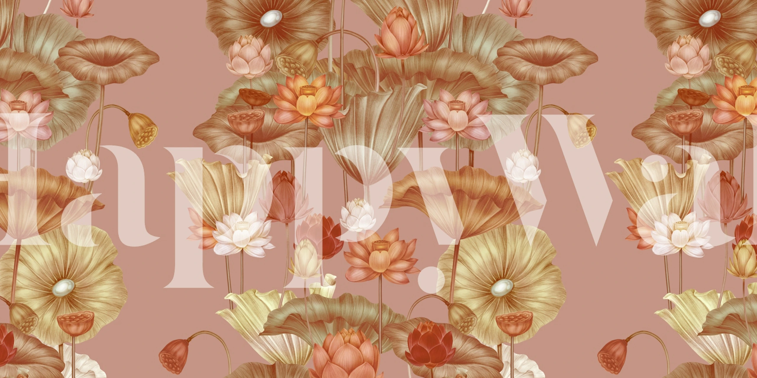Floral lotus wallpaper featuring soft pink and beige colors with detailed flower patterns