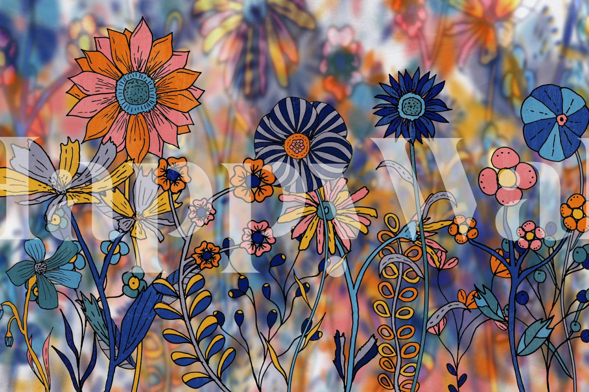 Vibrant floral wallpaper in a room