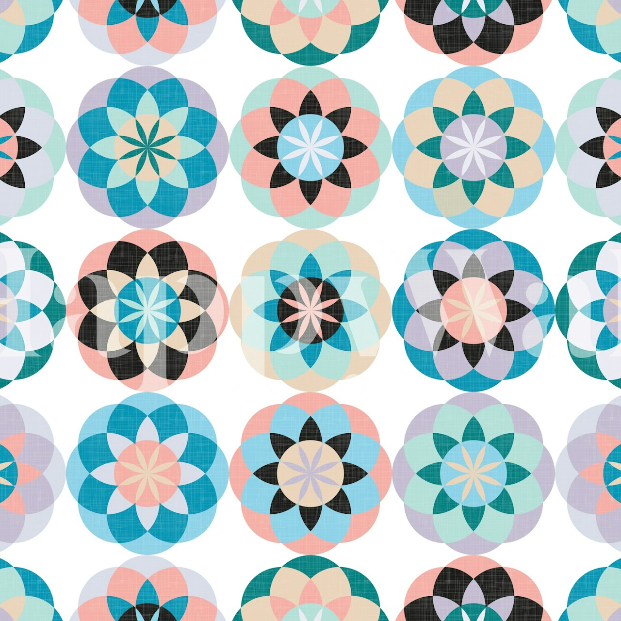 Geometric Kaleidoscope Flowers wallpaper in a room