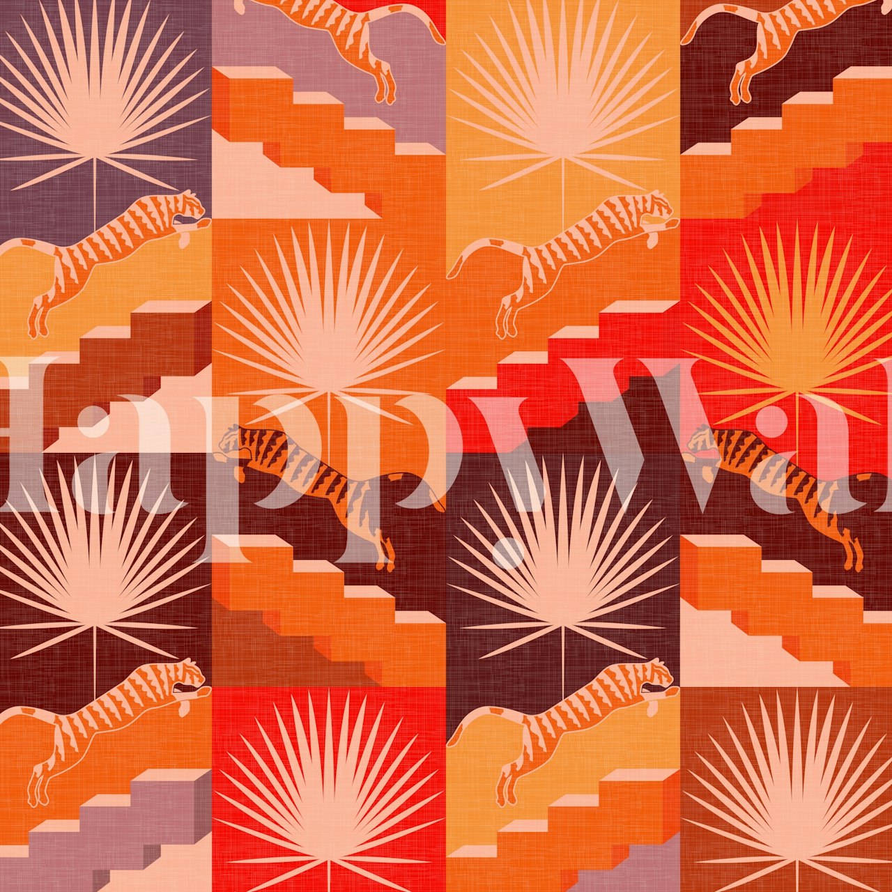 Tigers in warm vintage shades wallpaper in a room