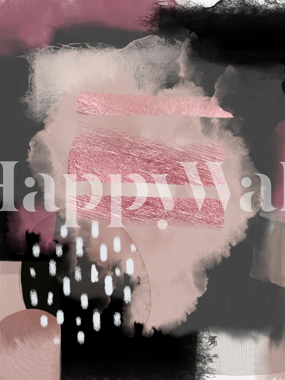 Abstract pink and black shapes with brush strokes wall mural