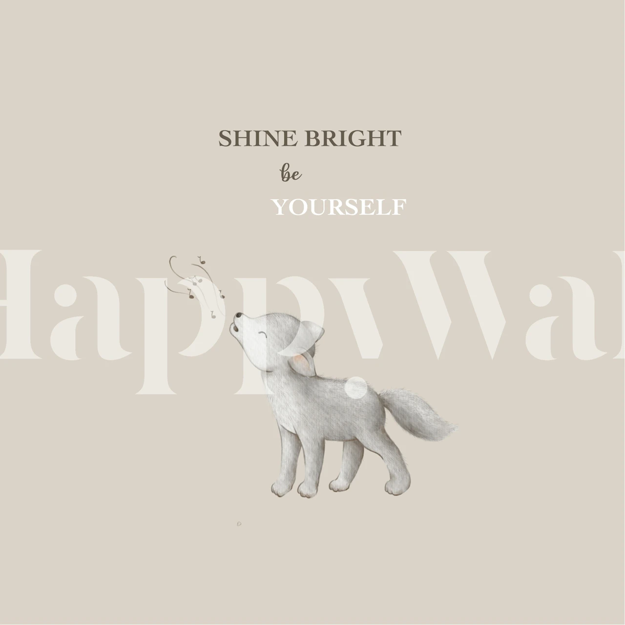 Cute wolf illustration on ecru background, children's wallpaper