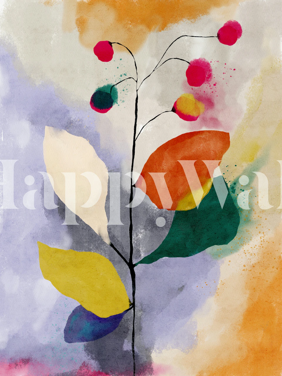 Colorful botanical wallpaper huoneessa