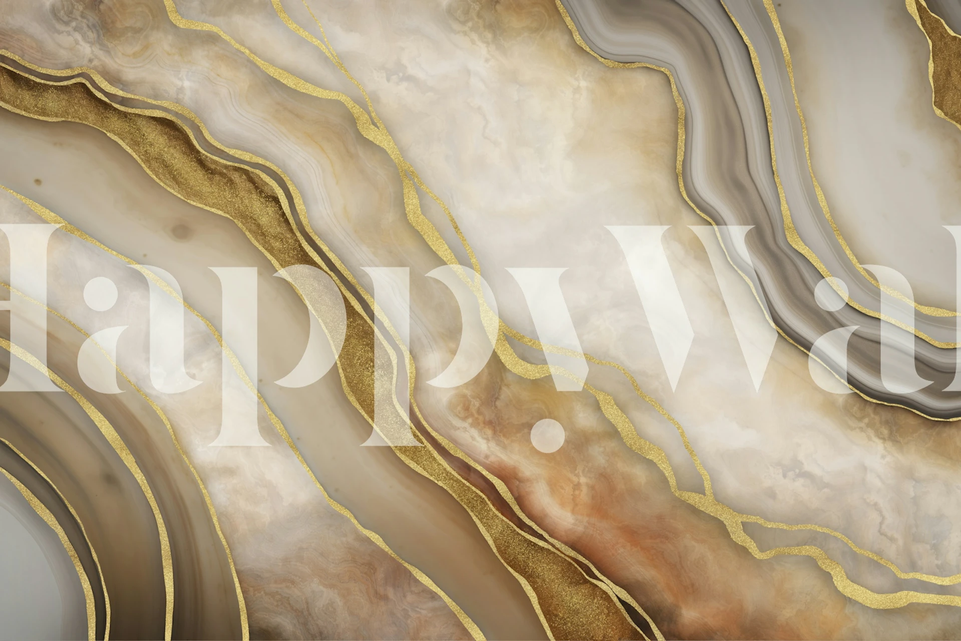 Marbled wallpaper in beige, cream, and gold colors, elegant design