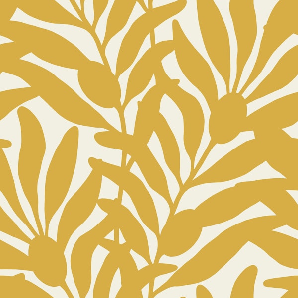 Seaside Olive Branches - Mustard Yellow Beige