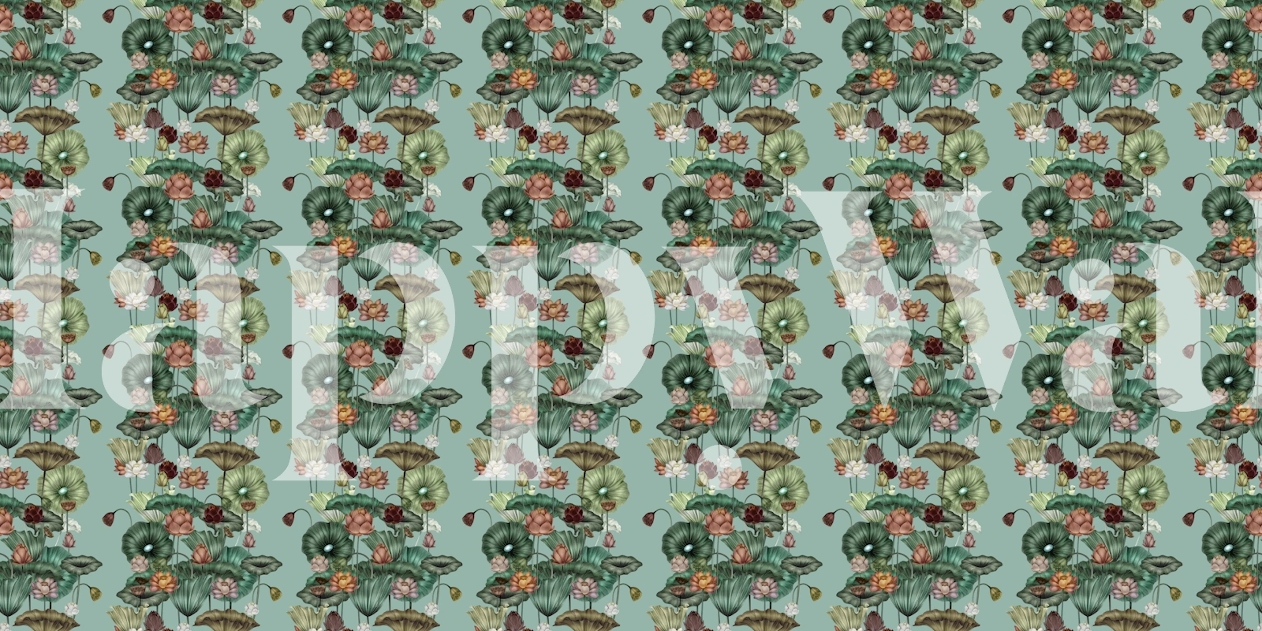 Papel pintado Lilies on Mint en una habitación