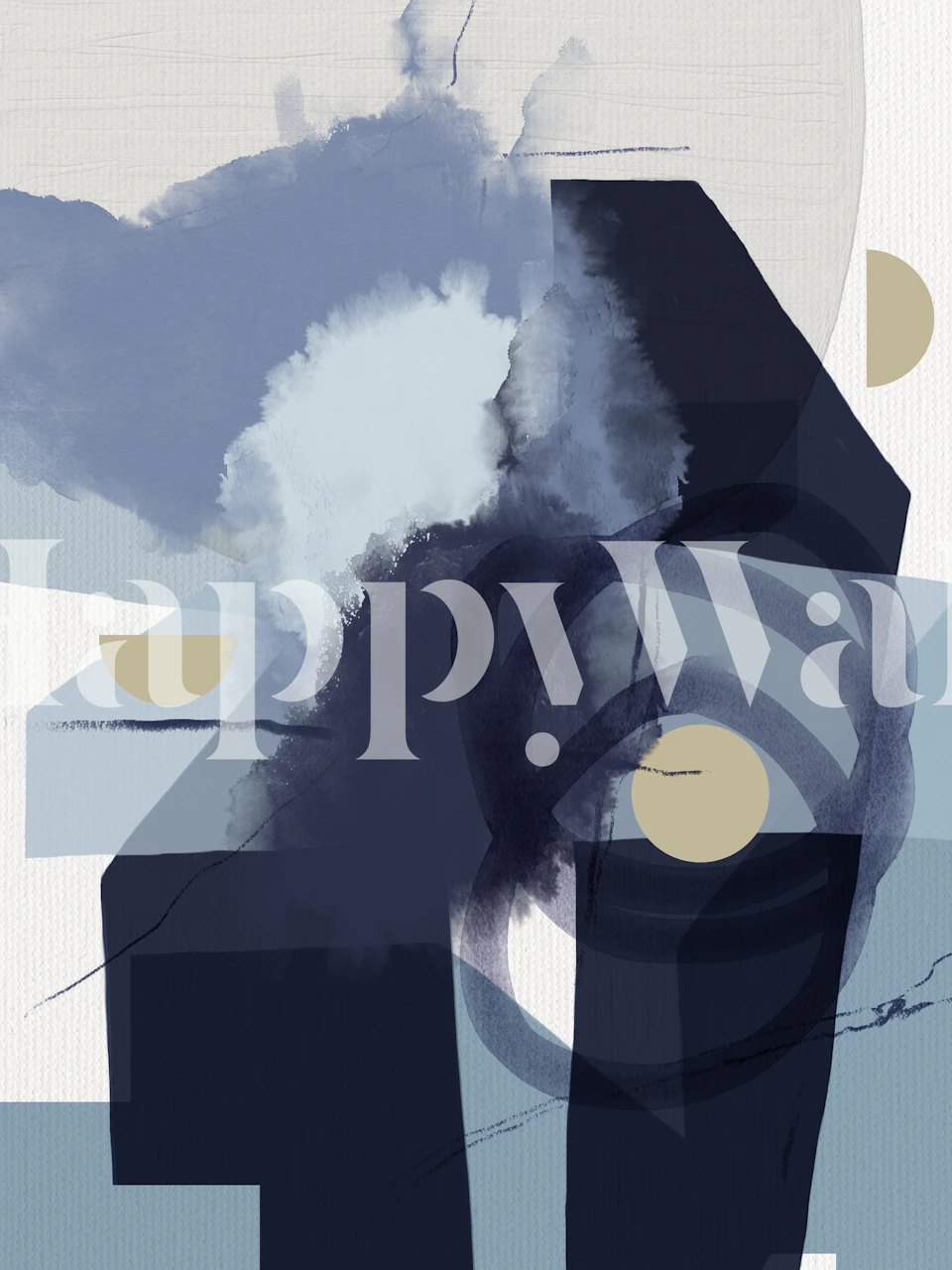 Abstract shapes in blue, gray, and yellow in modern wallpaper