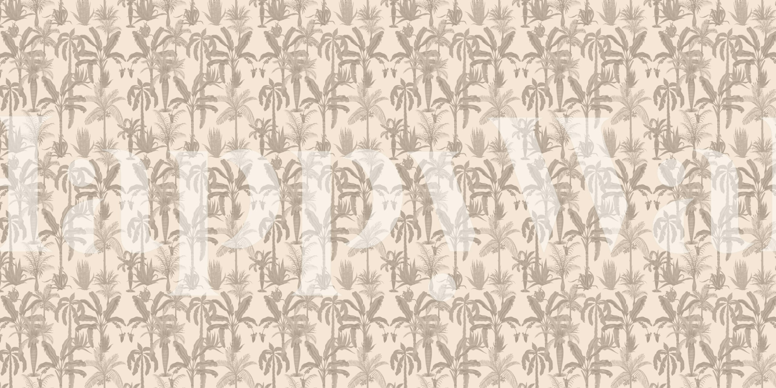 Tropical palm tree silhouette in beige and tan wallpaper
