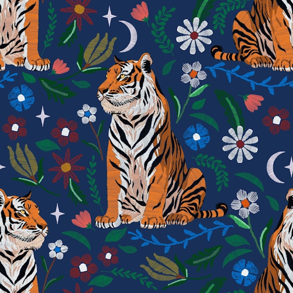 Tigers in Blossoming Night