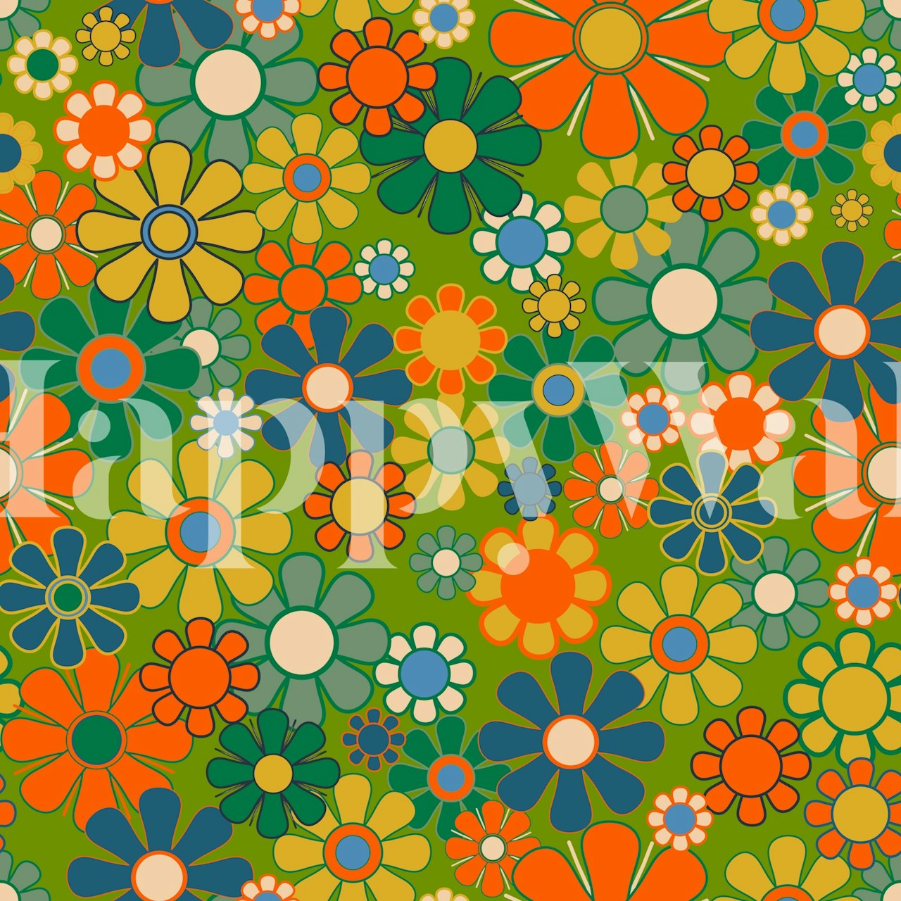 Retro Garden Vibrant τοίχου με λουλούδια σε ένα δωμάτιο