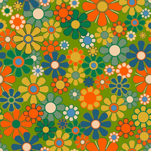 Retro Garden 70s Vibes Groovy Floral Pattern
