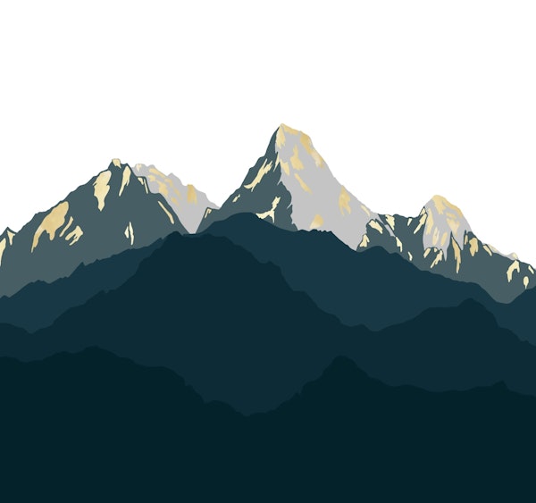 Blue and golden mountains silhouette