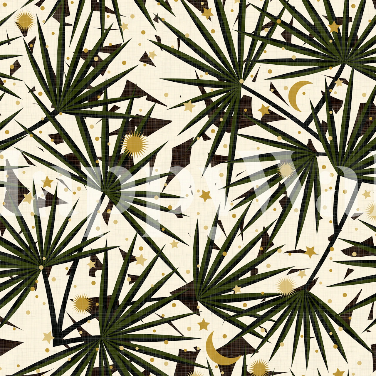 Green tropical leaves and stars on light background wallpaper