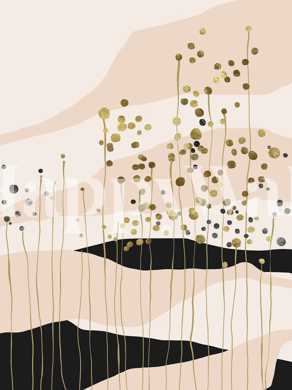 Golden wildflower wallpaper in a modern room