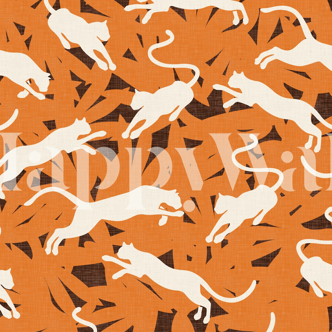 White panthers on vintage orange background wallpaper