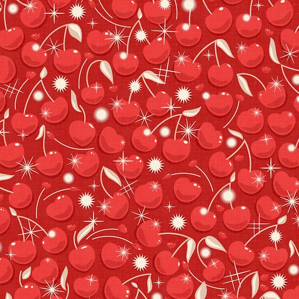 Juicy Retro Cherries on Red WM
