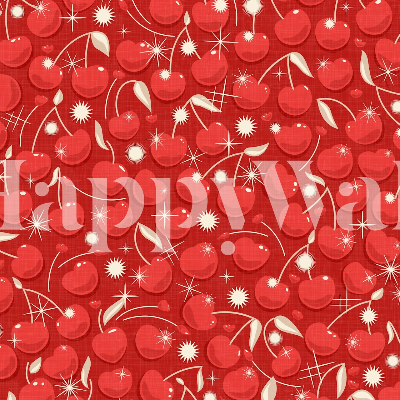Juicy Retro Cherries on Red WM σε ένα δωμάτιο