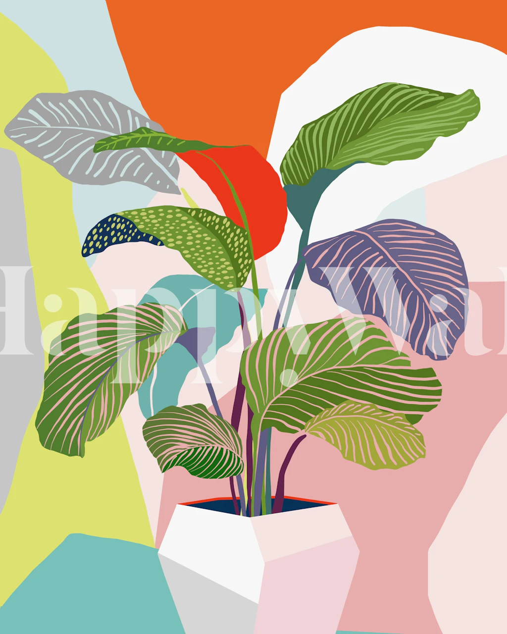 Vibrant foliage wallpaper in a room