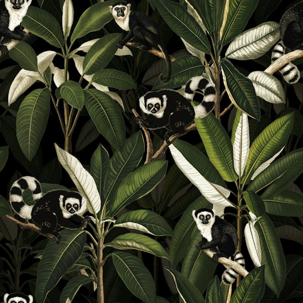 Forest Midnight Vintage Lemur Adventure