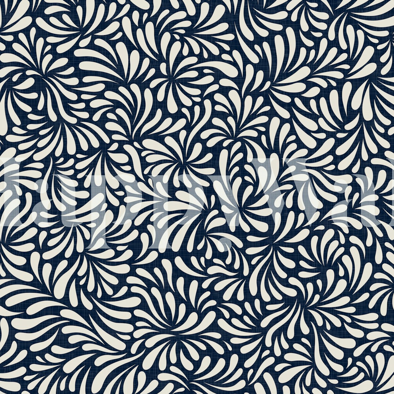 Abstract Petals on Navy Blue wallpaper in a room