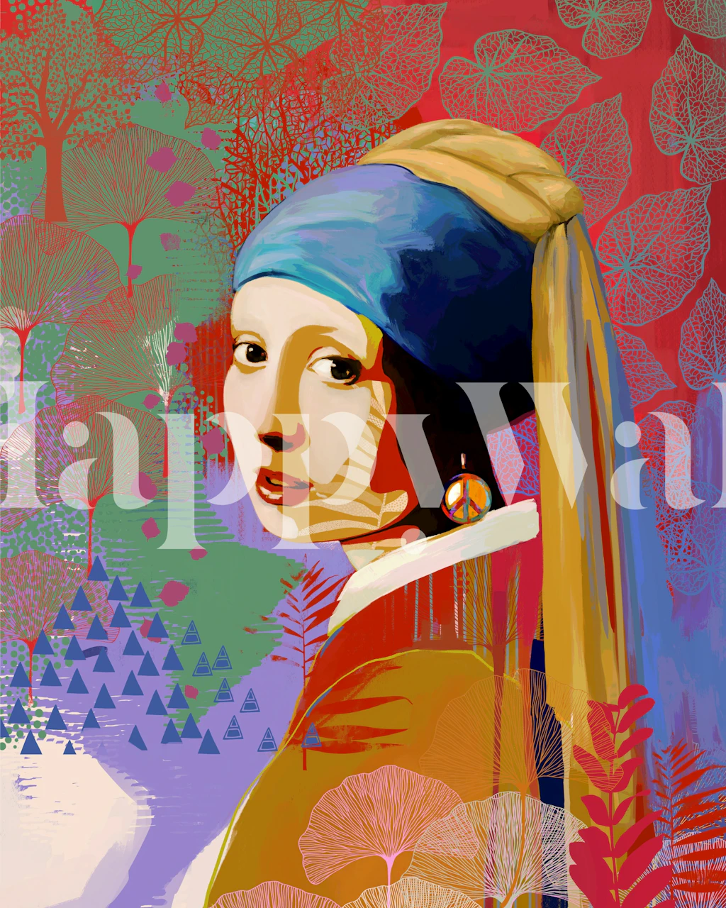 Vibrerende tapet med et fargerikt portrett