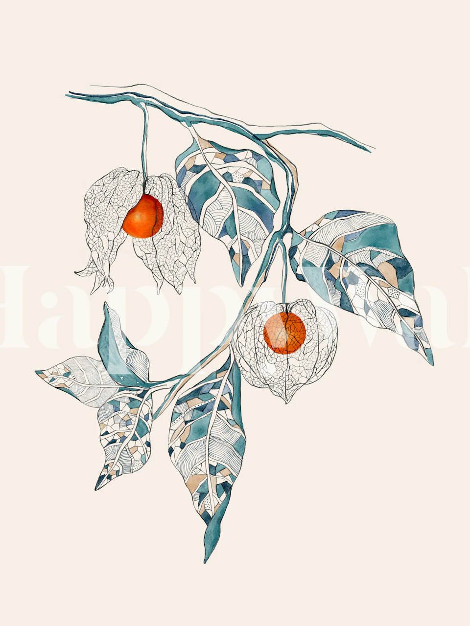 Ground Cherry wallpaper design in a room