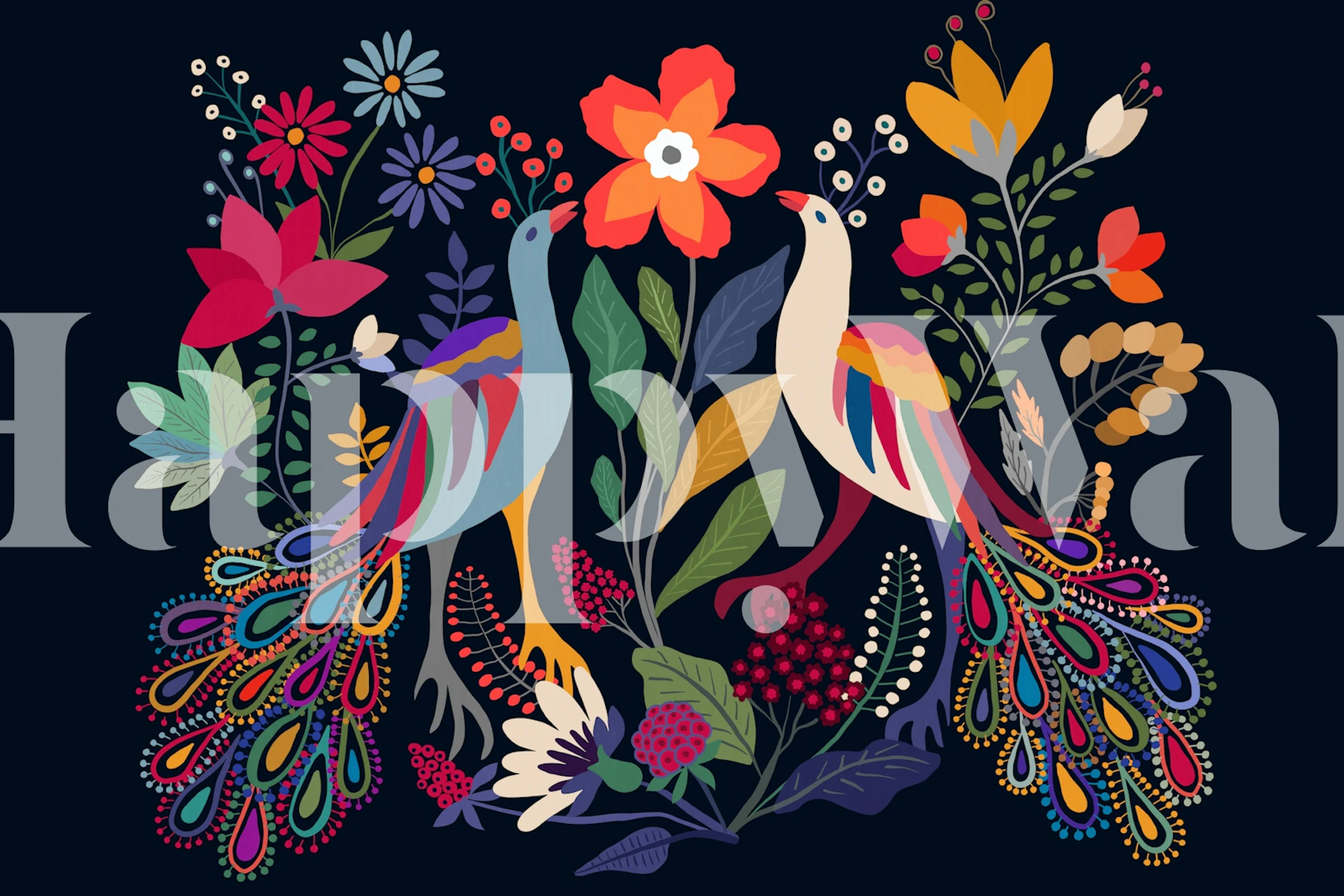 Peacock Garden Harmony wallpaper in a room