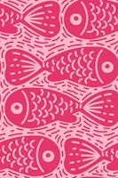 Red and Pink Block Print Doodle Fish tapete