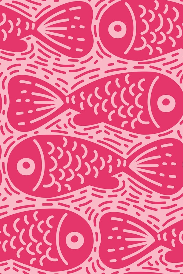 Red and Pink Block Print Doodle Fish