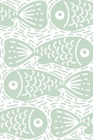 Light Sage Block Print Doodle Fish tapete