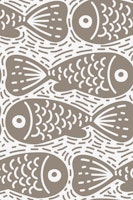 Brown Block Print Doodle Fish tapete