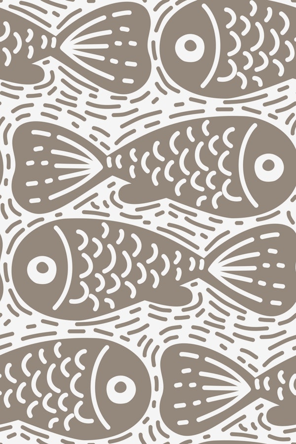 Brown Block Print Doodle Fish