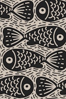 Black Block Print Doodle Fish tapete