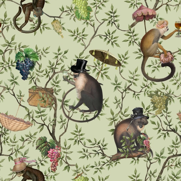 Monkeys Antique Garden Party Green