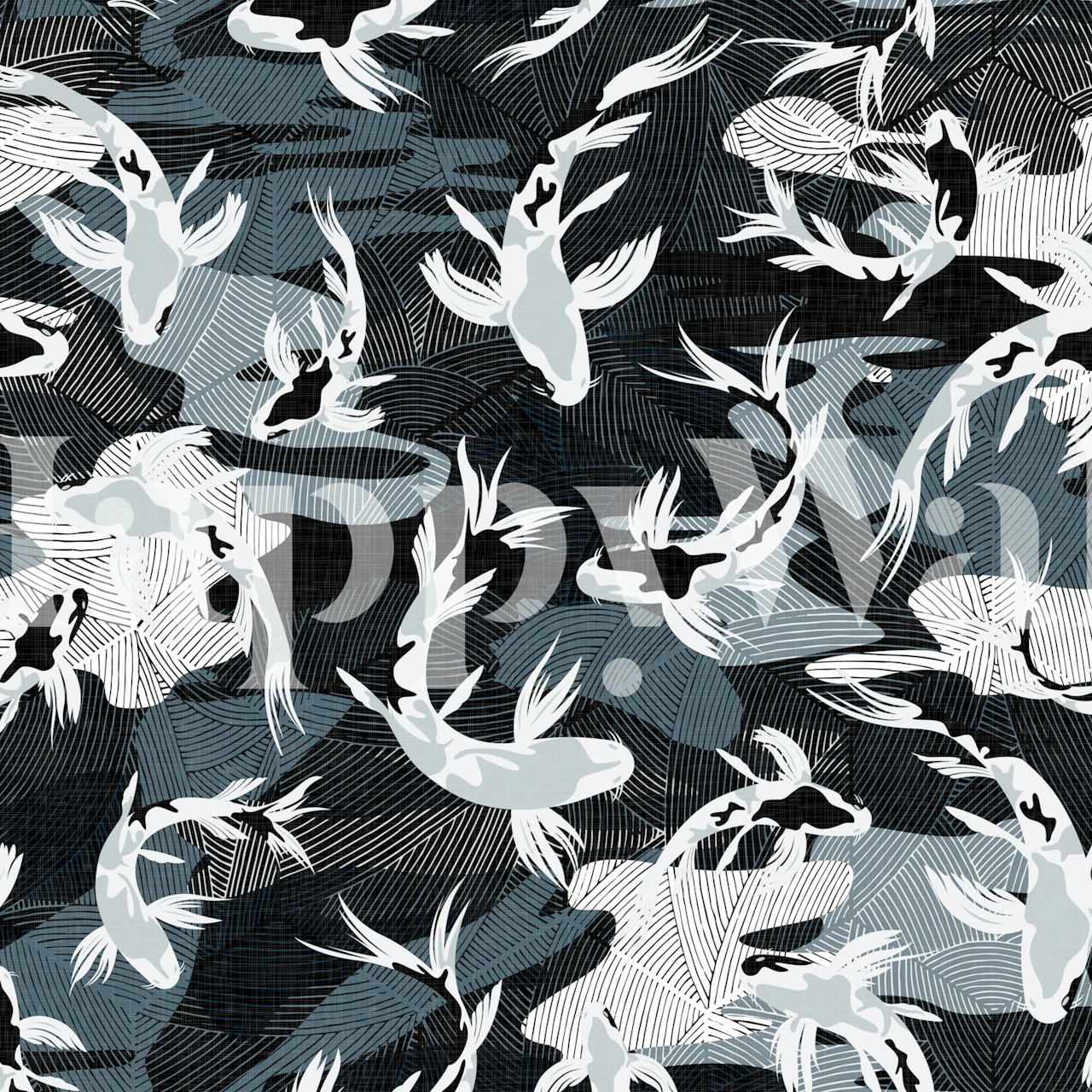 Koi fish in dark water with lines and strokes wallpaper