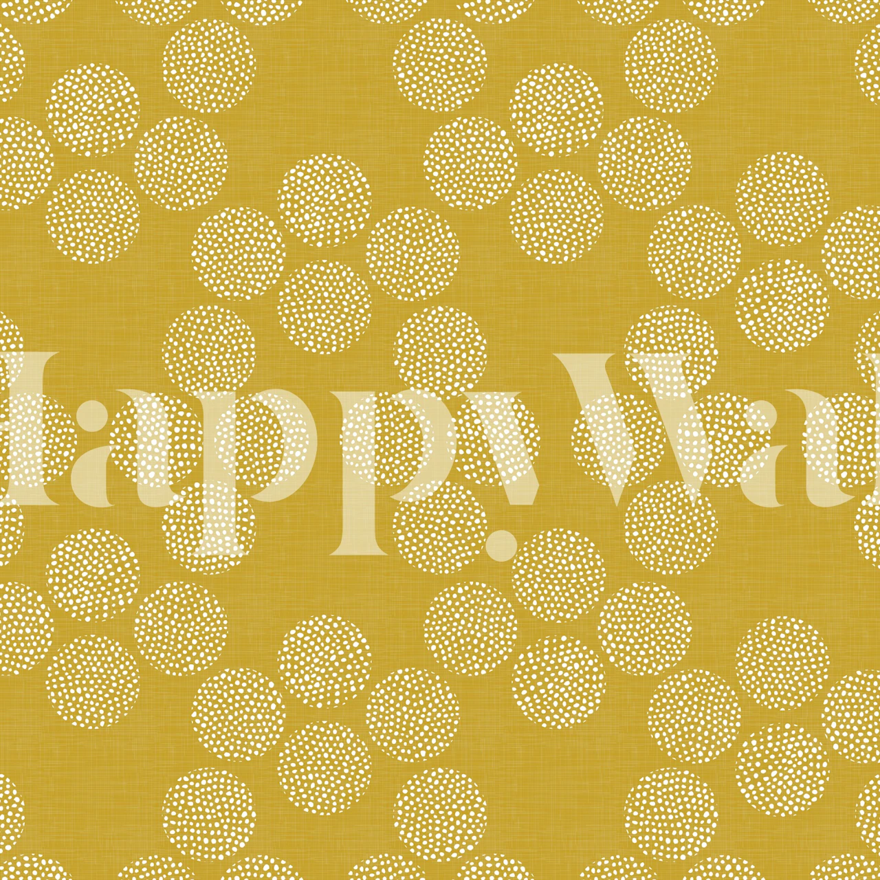 Mustard yellow wallpaper with white dotted circles in a boho style