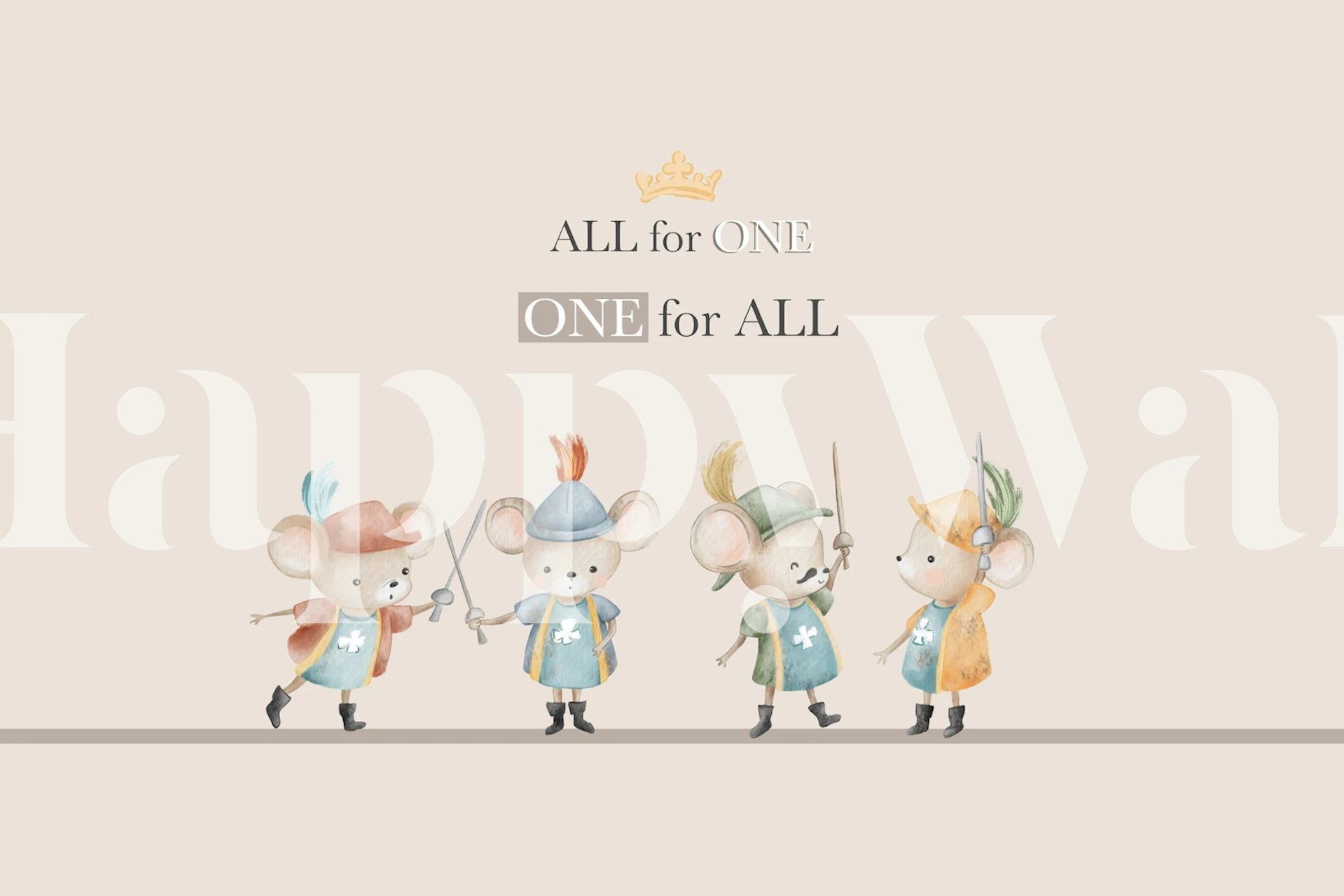 Musketeer Mice -tapetti huoneen asetelmassa