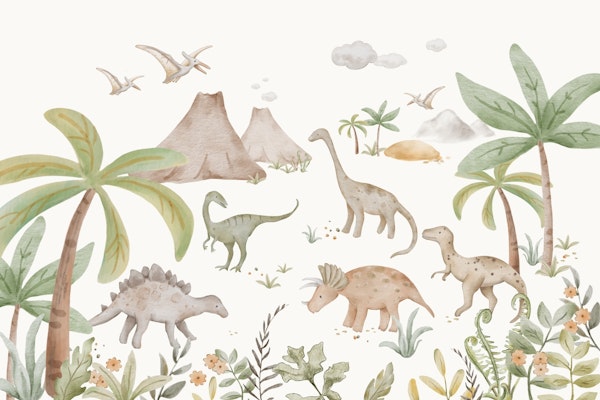 Dinosaur Adventure Oasis on Off White